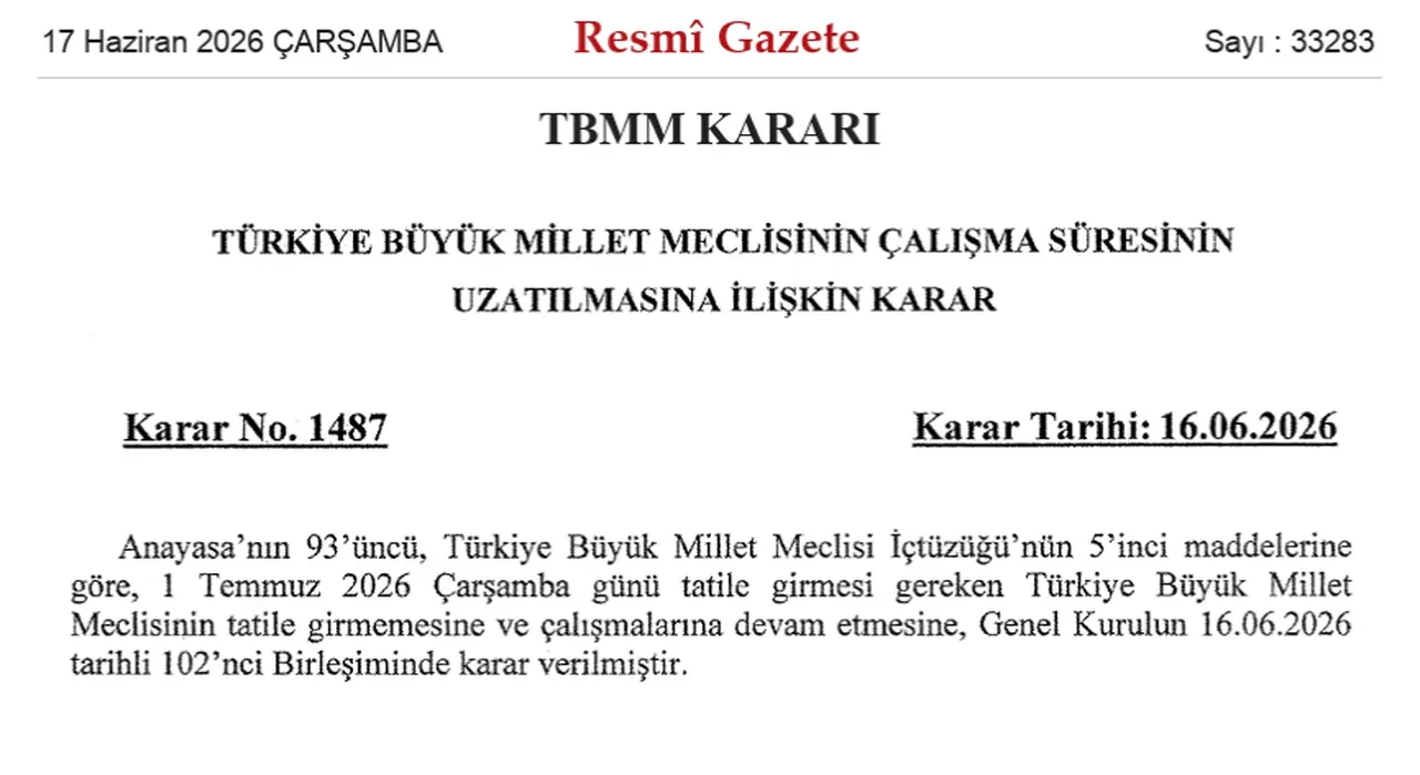 TBMM'nin çalışma süresi uzatıldı: Karar Resmi Gazete'de