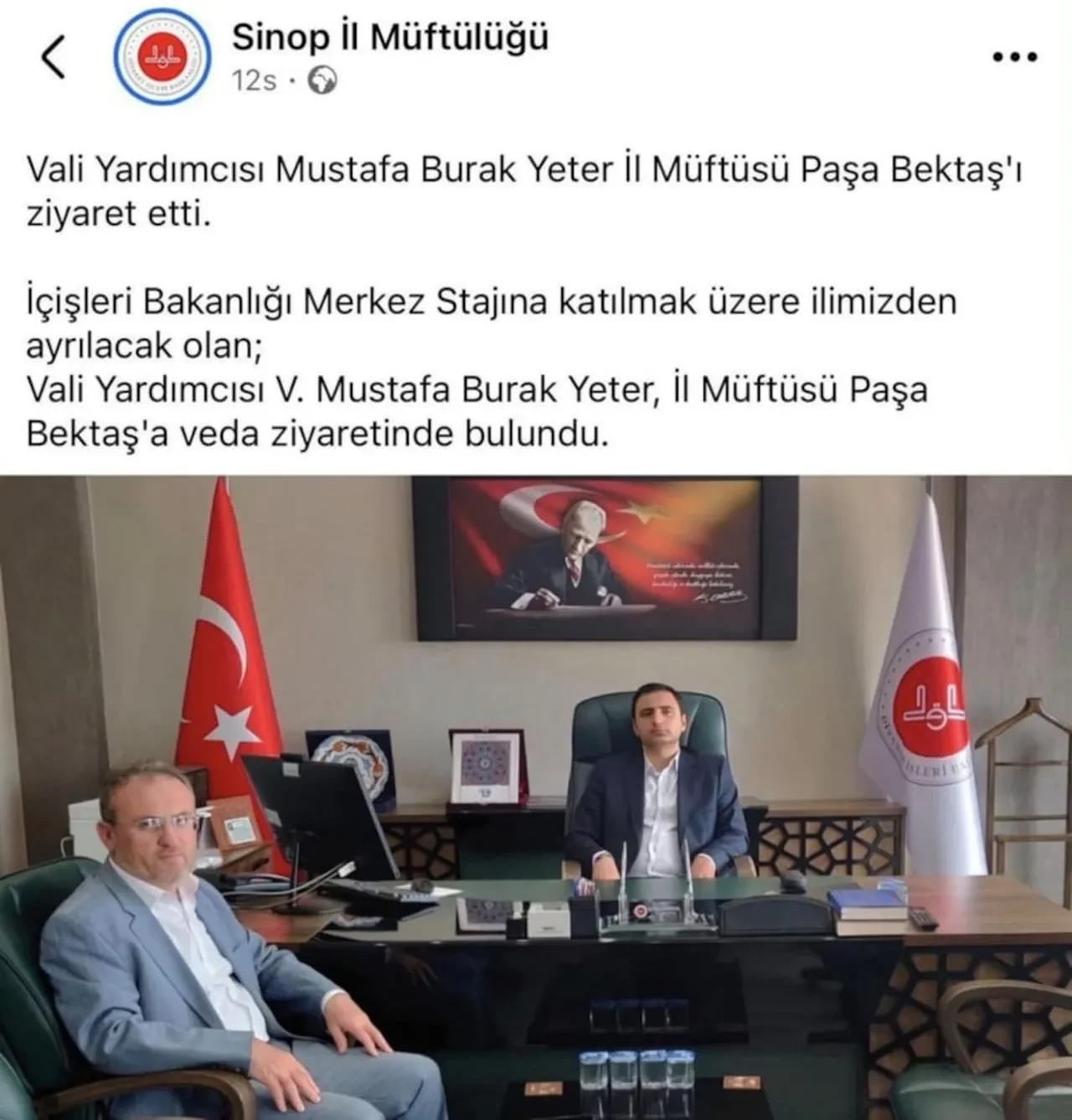 Sinop'ta stajyer vali yardımcısı vekili müftünün makam koltuğuna oturdu! Mil-Diyanet Sen tepki gösterdi: Fetva makamına başkası oturamaz