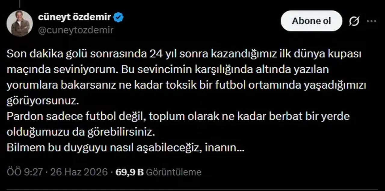 Cüneyt Özdemir 'gol sevinciyle' dalga geçenlere sert tepki gösterdi! Toksik bir toplum olduk