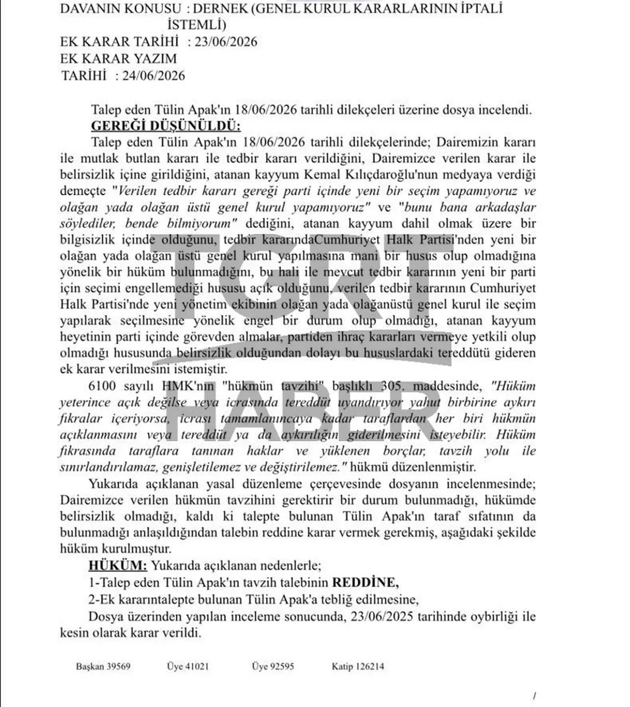 Mahkemeden Özgür Özel'e 'kurultay' cevabı
