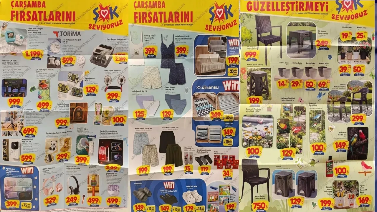 ŞOK 1-7  Temmuz Aktüel Ürünler Kataloğu 2026! Halı çeşitleri, sehpa, oyun konsolu, klavye-mouse seti, kulaklık geliyor
