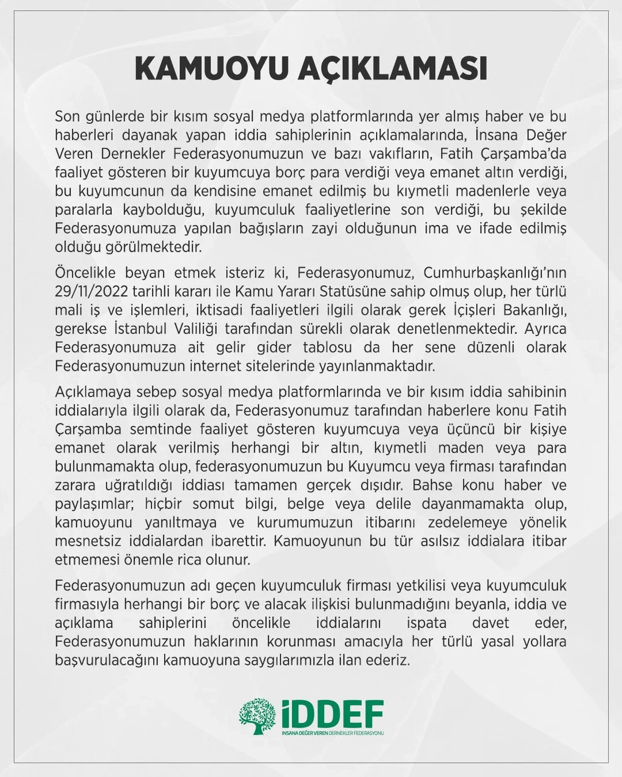İDDEF'ten asılsız iddialara ilişkin kamuoyu açıklaması