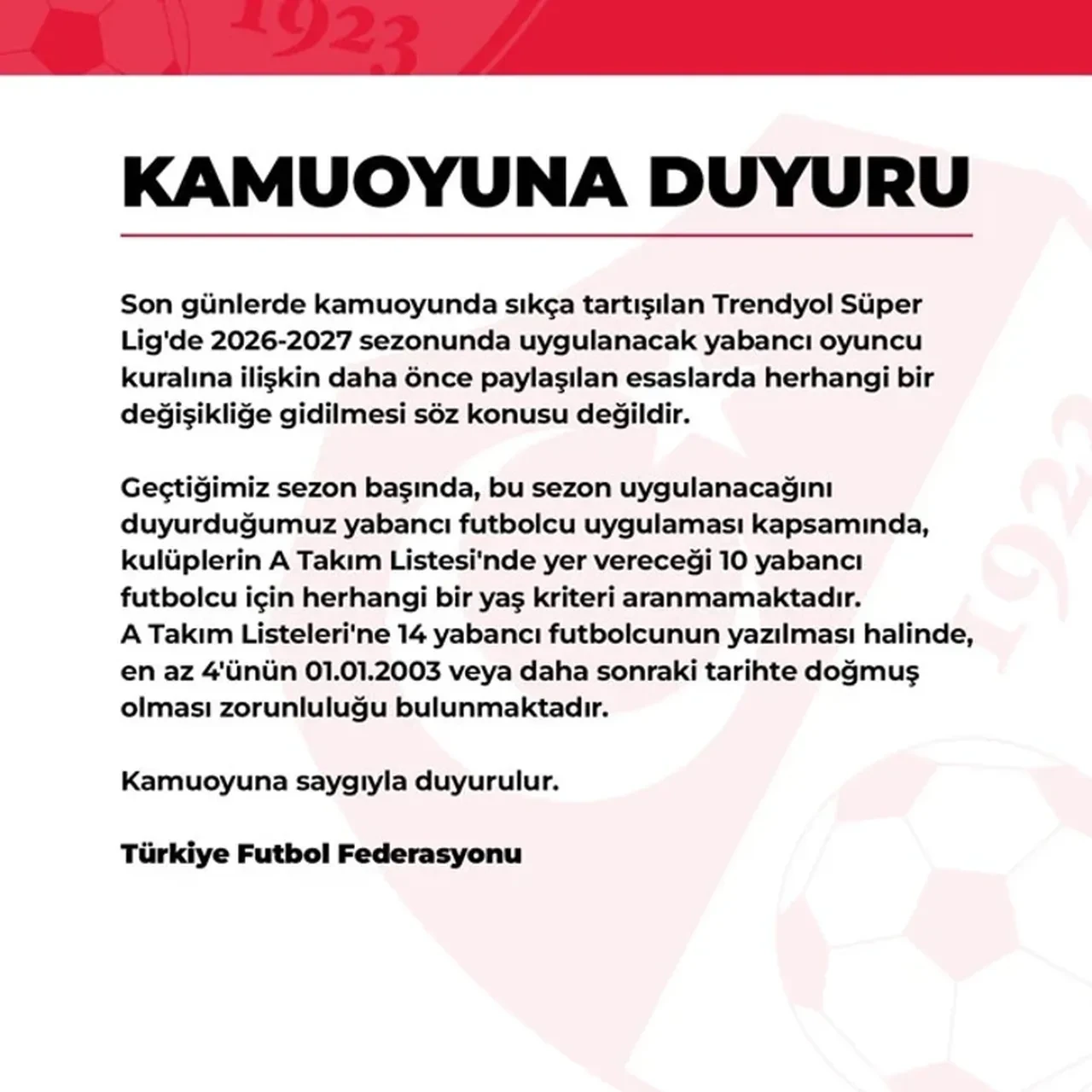 TFF duyurdu: Süper Lig'de 'yabancı kuralı' için son karar verildi!