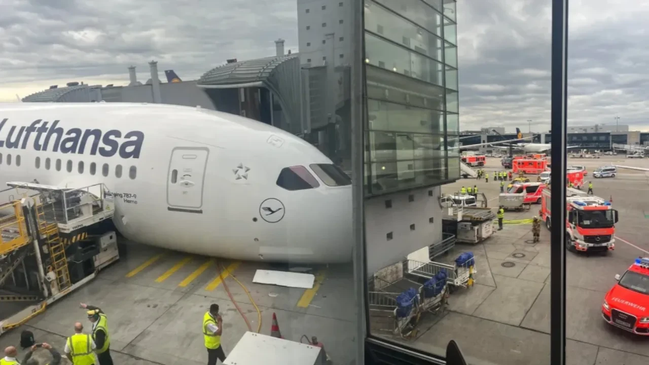 Frankfurt Havalimanı'nda ilginç kaza: Lufthansa uçağının burnu aprona oturdu