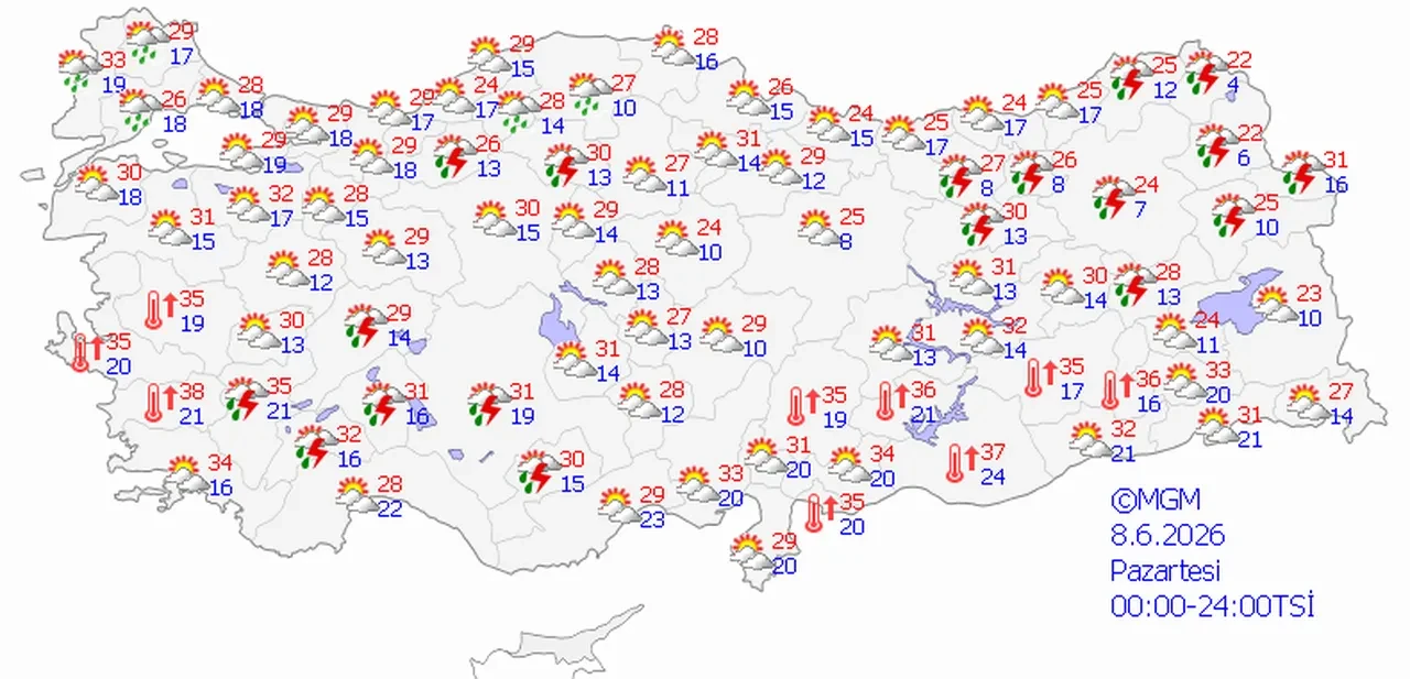 8 Haziran 2026 hava durumu | Meteoroloji 23 ili uyardı: Kuvvetli sağanak geliyor