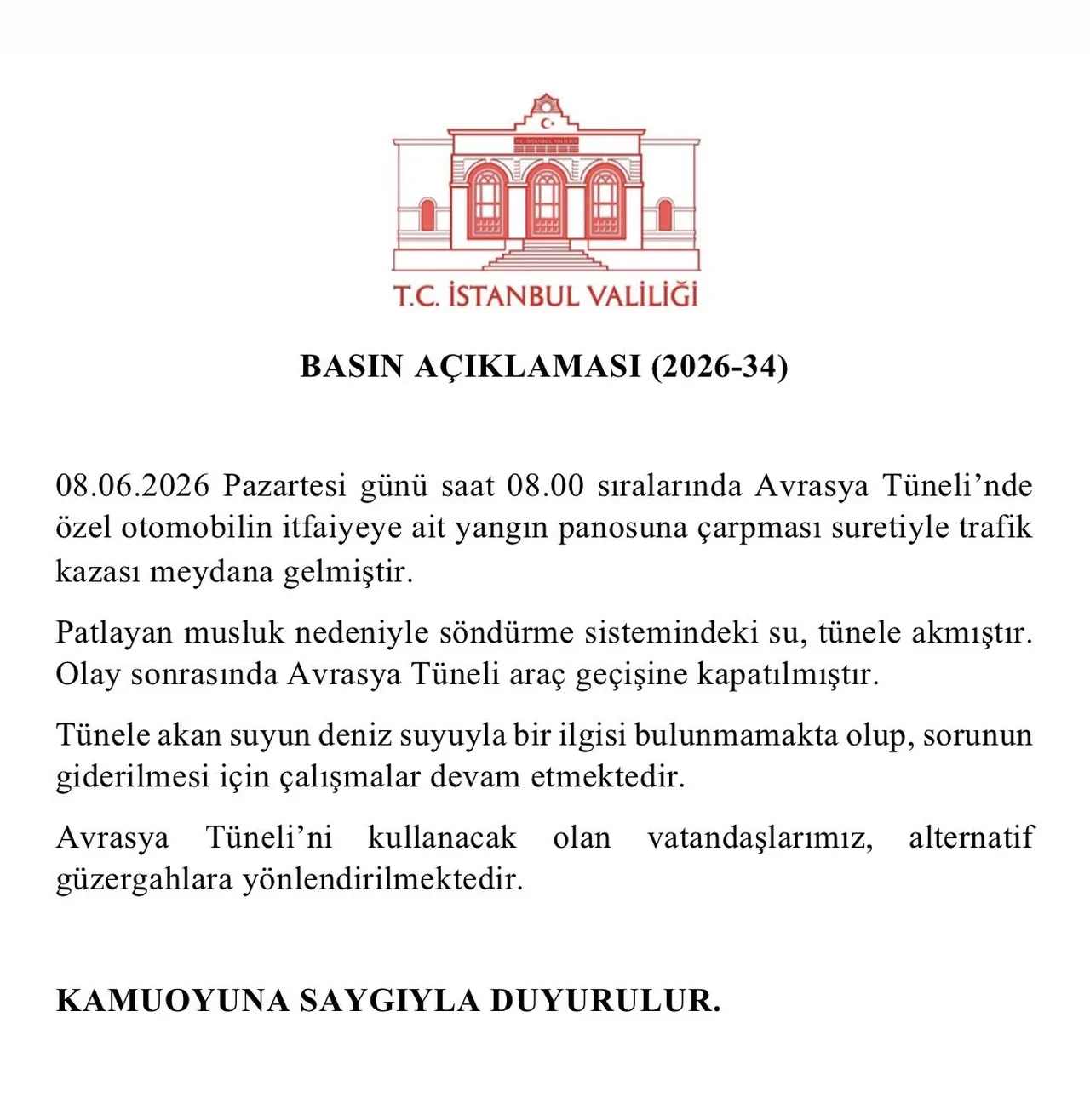 Avrasya Tüneli'nde kaza: Tünel araç geçişine kapatıldı