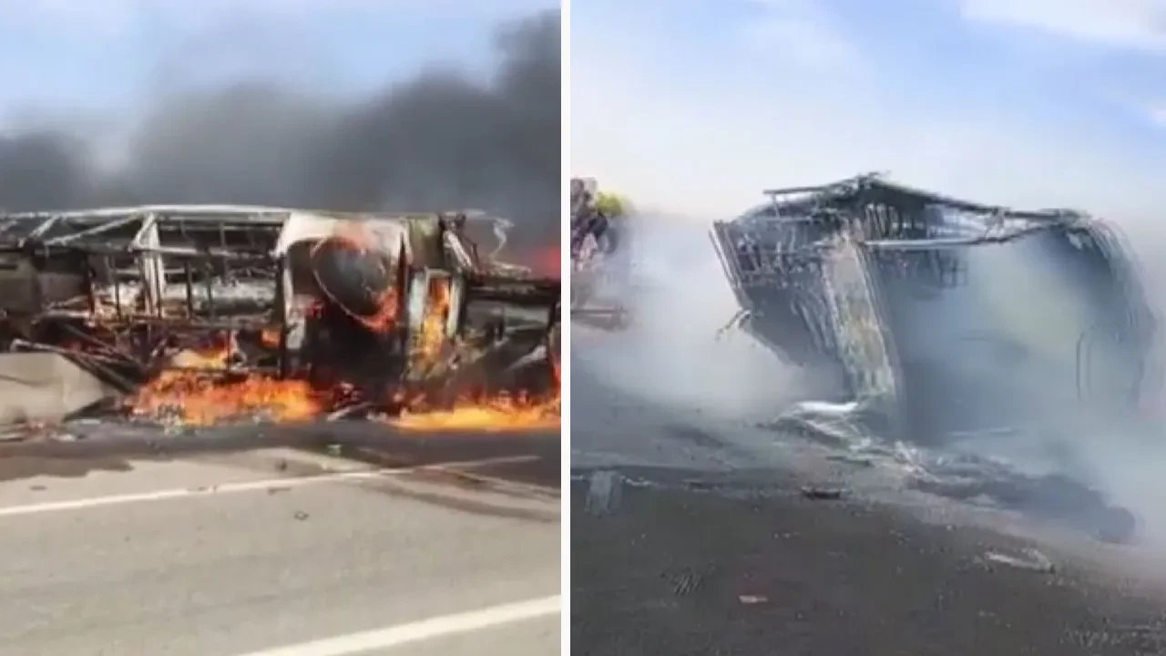 Irak'ta türbe ziyaretinden dönen yolcuları taşıyan otobüs kaza yaptıktan sonra yandı: 25 ölü, 17 yaralı 