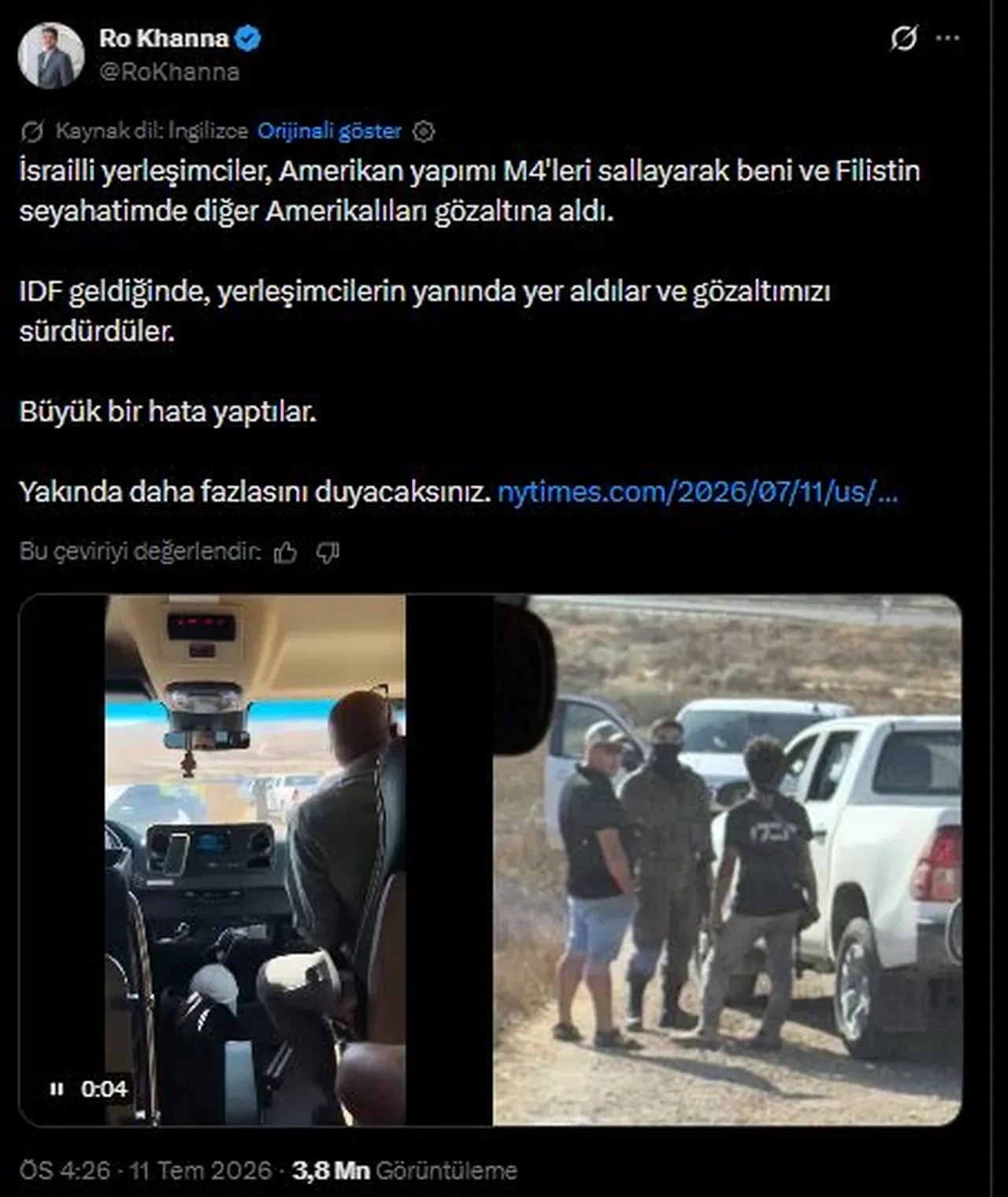 ABD Kongre Üyesi Khanna işgalci İsrailliler tarafından alıkonuldu: Filistinlilerin her gün ne hissettiğini düşünün