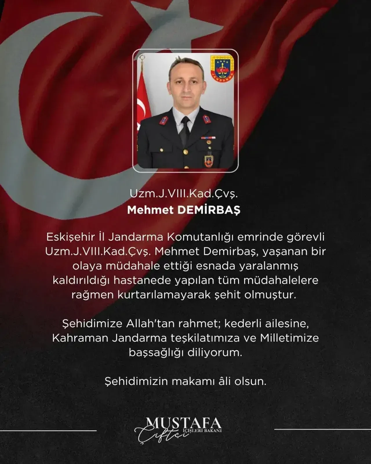 Bakan Çiftçi acı haberi duyurdu! Yaralanan uzman çavuş şehit oldu