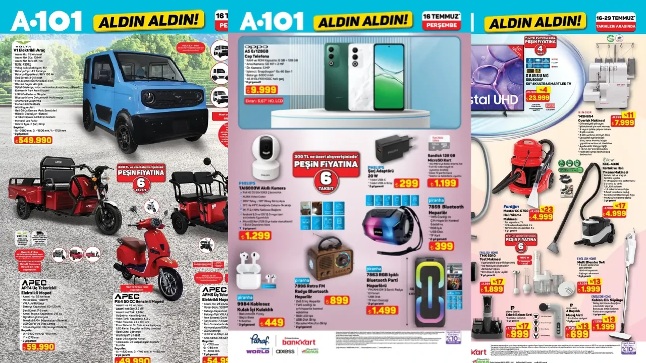 A101 aktüel ürünler kataloğu 16 Temmuz yayımlandı! Elektrikli araç, mini buzdolabı, overlock ve Waffle makinesi geliyor