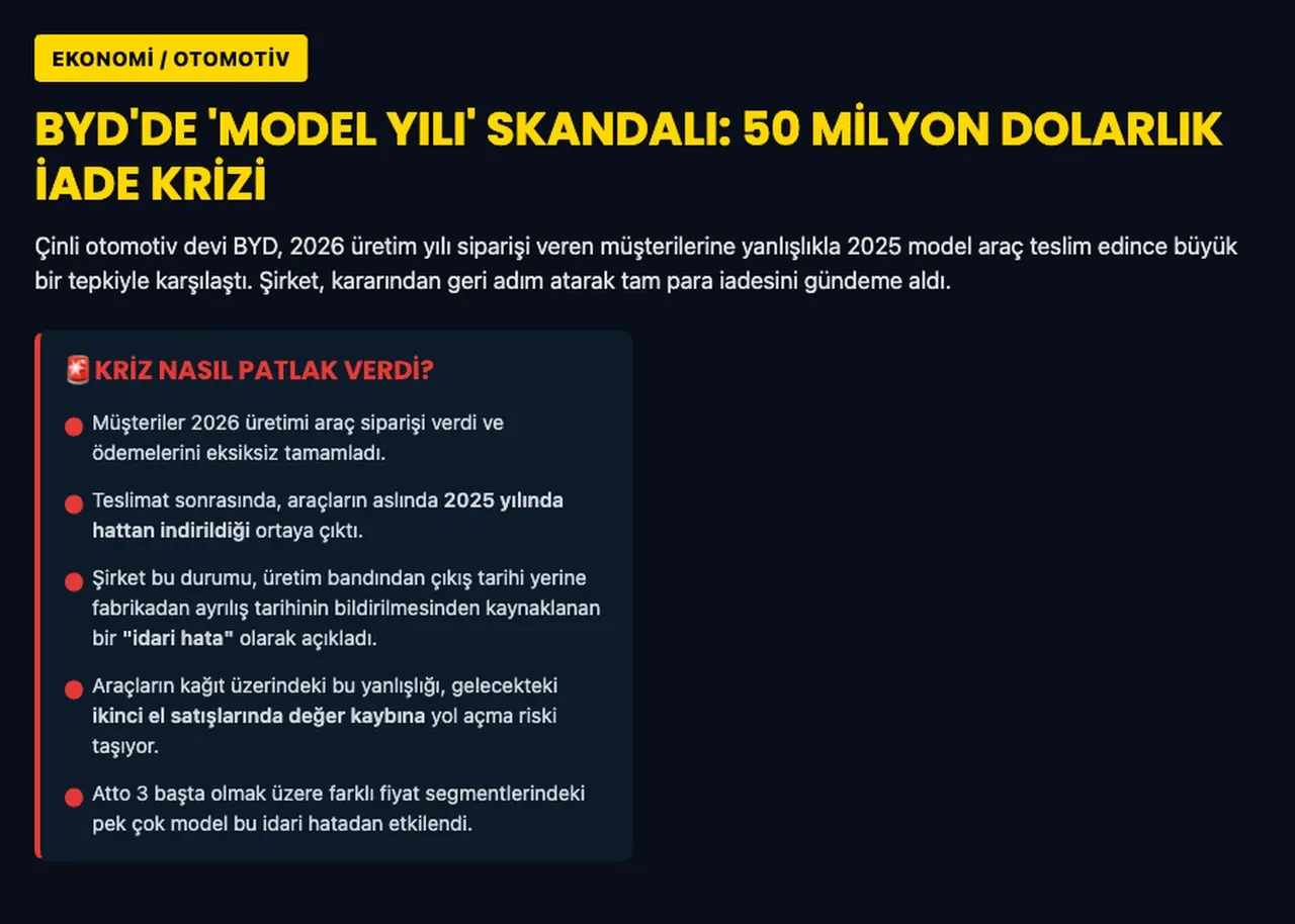 BYD, 1265 müşterisine yanlış model araba sattı: İşte nedeni
