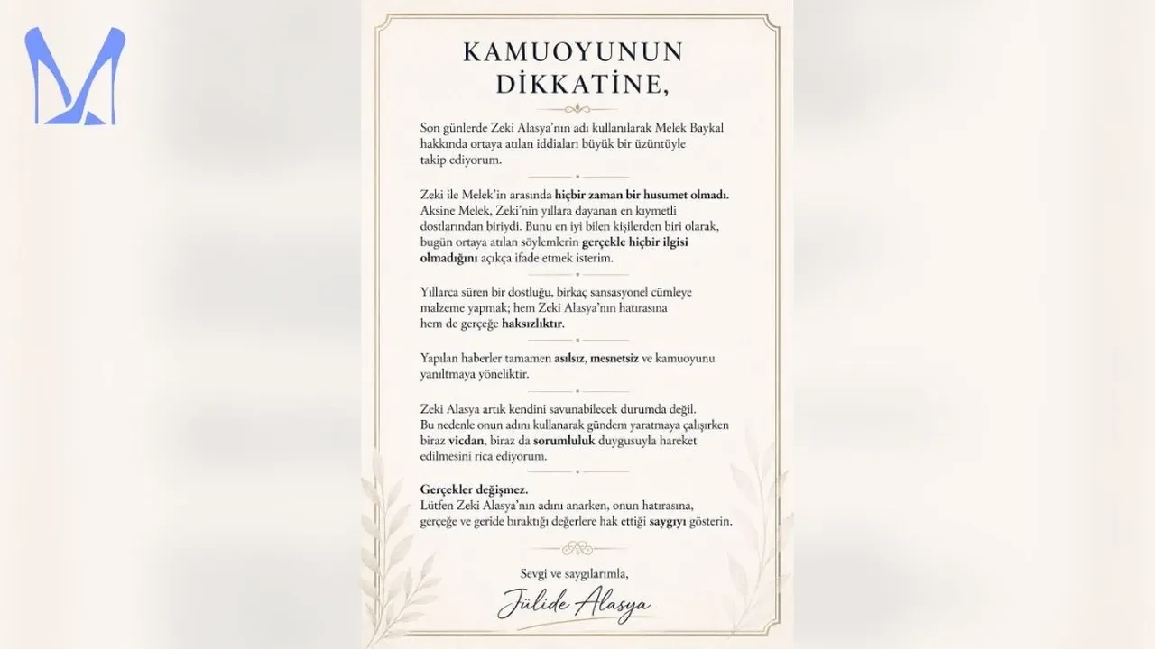 Zeki Alasya’nın eşi Jülide Alasya’dan Melek Baykal açıklaması! İşte o sözler
