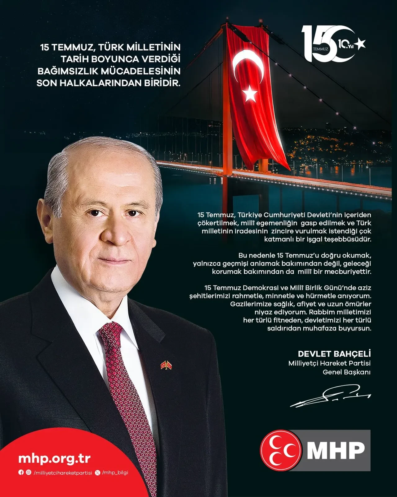 Devlet Bahçeli'den 15 Temmuz mesajı: "Doğru okumak milli bir mecburiyettir"
