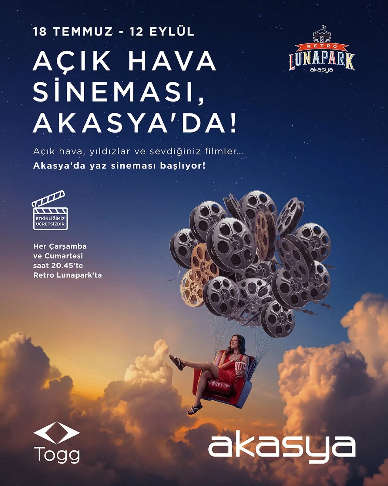 Akasya, yıldızların altında sinema keyfini yeniden yaşatıyor
