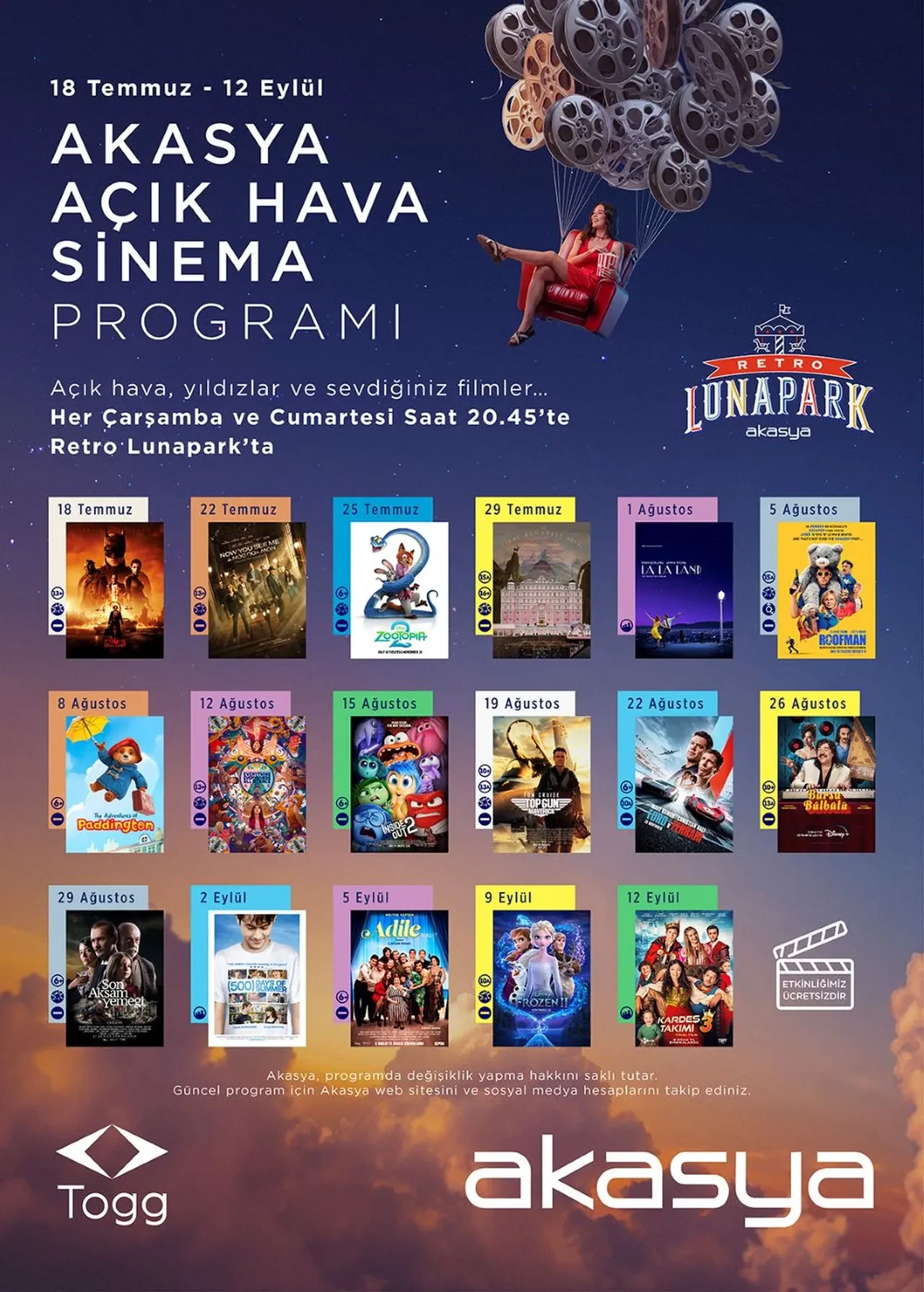 Akasya, yıldızların altında sinema keyfini yeniden yaşatıyor