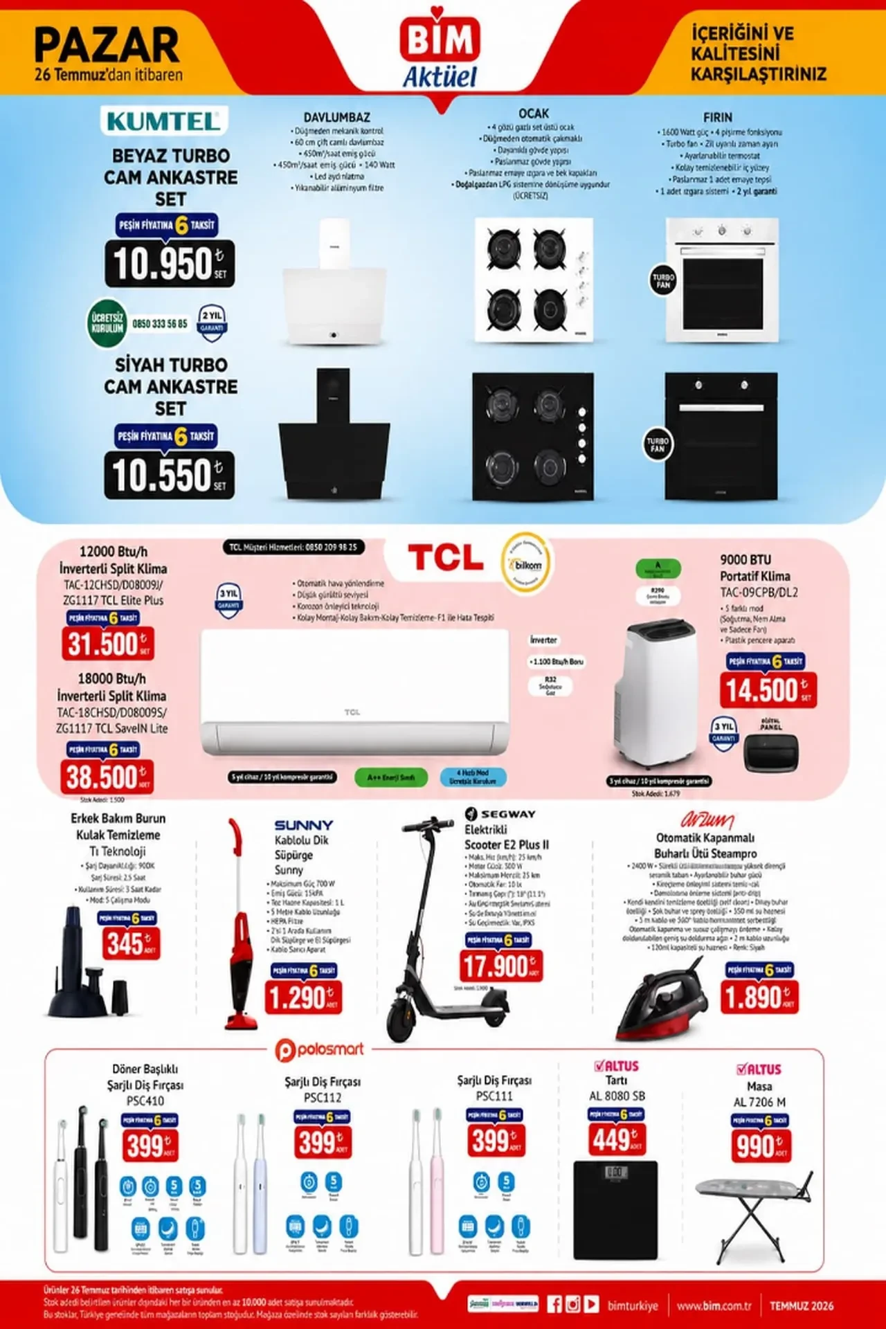 BİM 17- 26 Temmuz aktüel ürünler kataloğu 2026! Tablet, kulaklık, led yazı tahtası ve elektrikli scooter geliyor