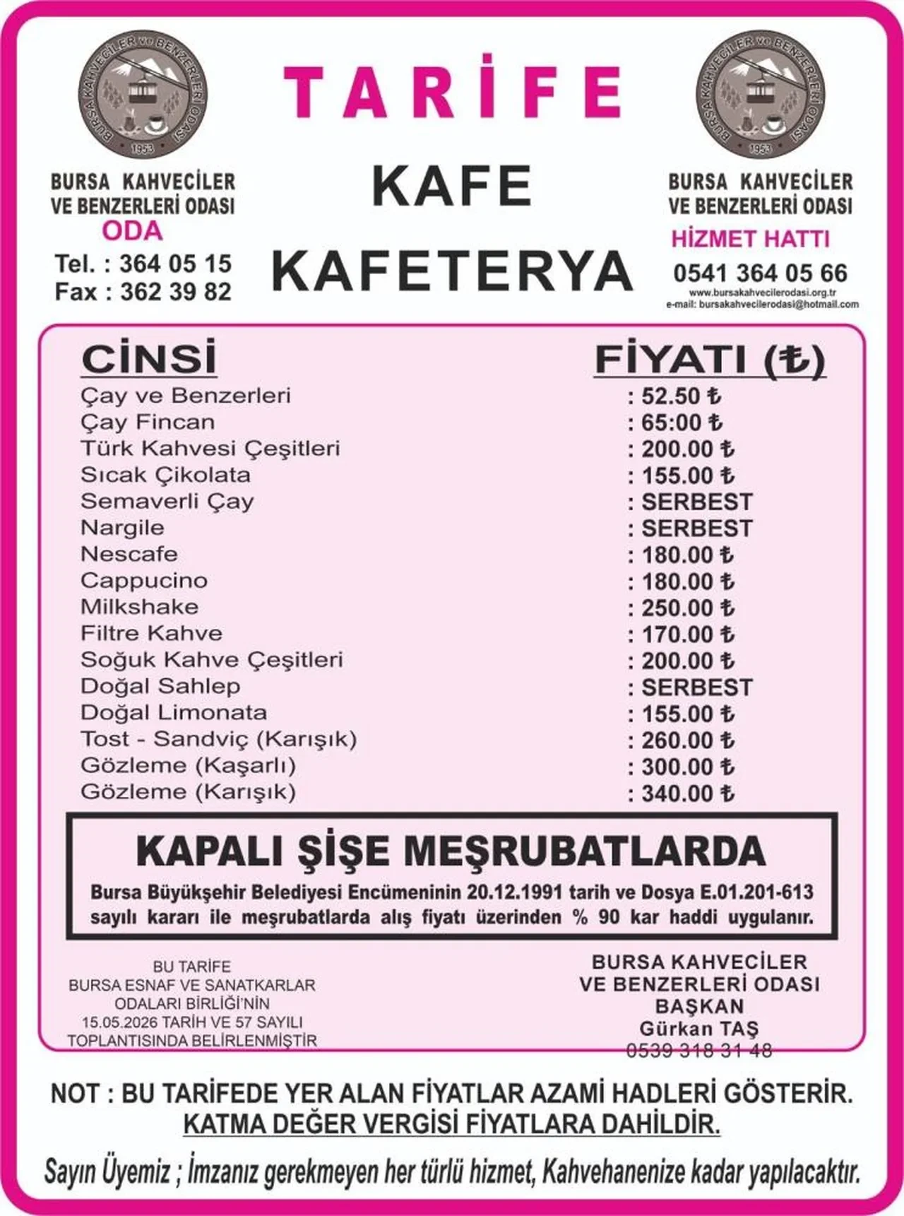 Bursa’da çay ve kahve fiyatlarına yüzde 30 zam