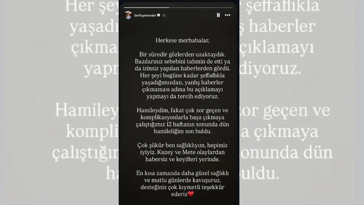 Berfu Yenenler’den yürek burkan açıklama! Üçüncü bebeğini kaybettiği duyurdu