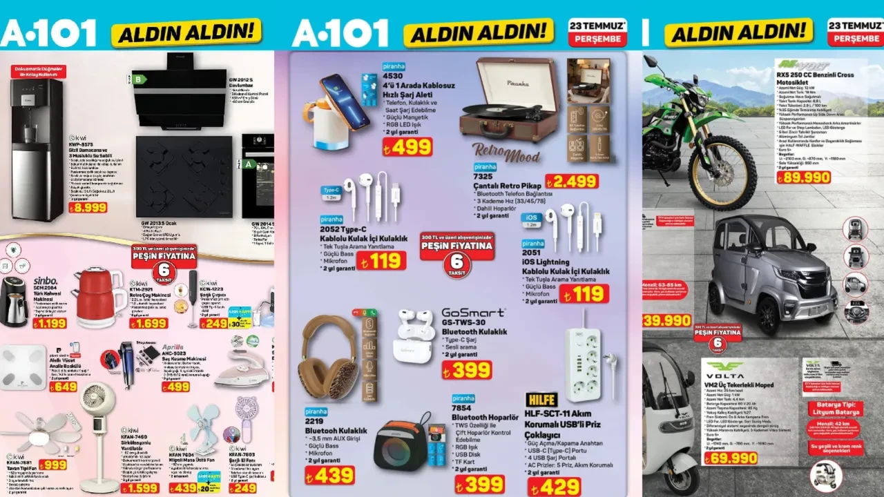 23-25 Temmuz A101 Aktüel Kataloğu 2026! Retro çay makinesi, su pompası, kulaklık çeşitleri ve elektrikli araç geliyor ...