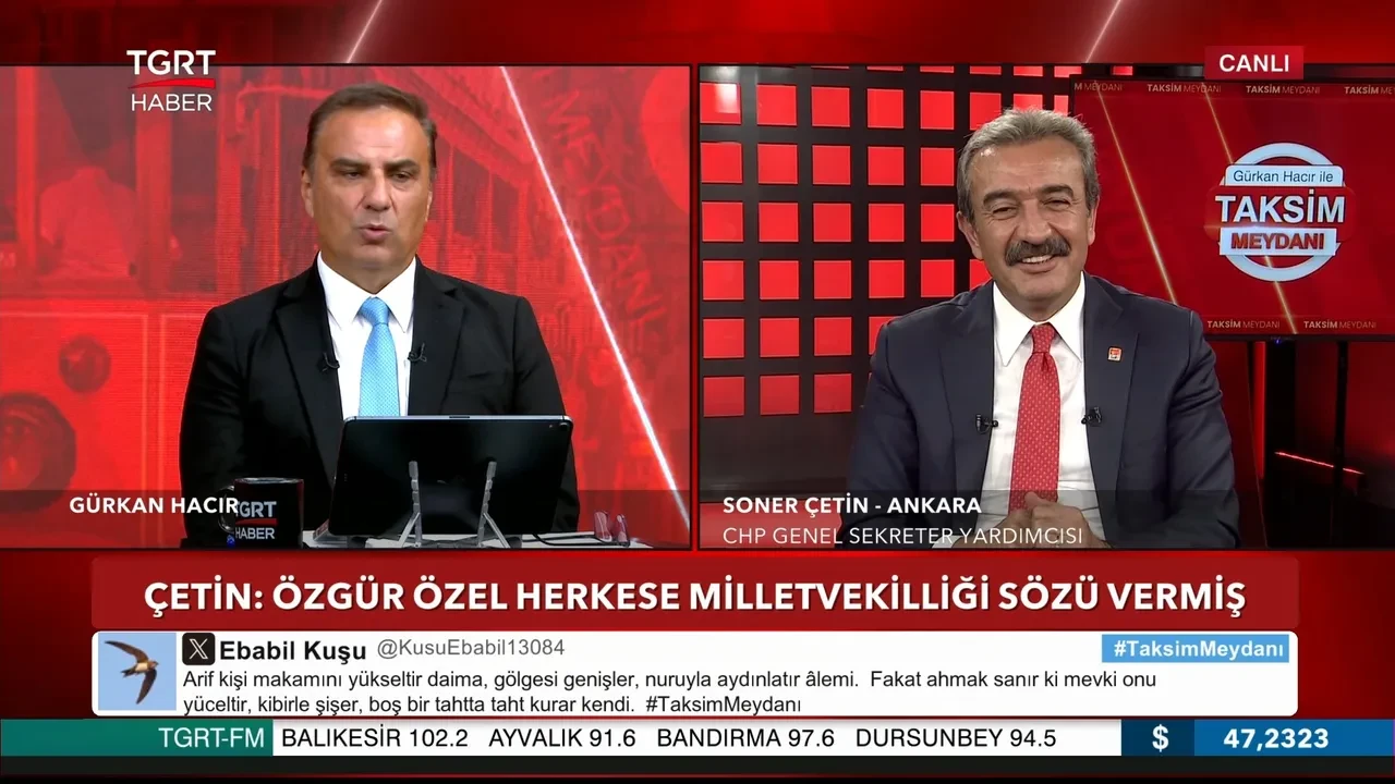 CHP'li Soner Çetin TGRT Haber'de açıkladı: "Belediye başkanlarımızın yüzde 90'ı görevine devam edecek"