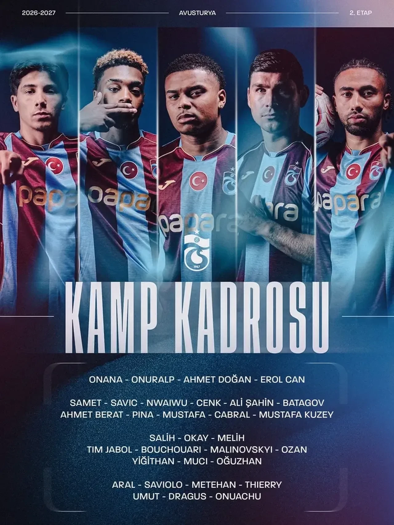 Trabzonspor, Avusturya kamp kadrosunu açıkladı! 2 yıldız isim yer almadı