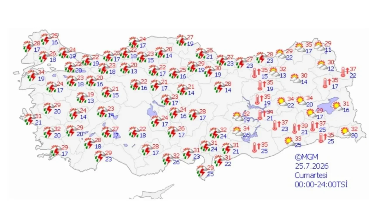 25 Temmuz 2026 hava durumu | İstanbul dahil 35 ile turuncu ve sarı kod verildi