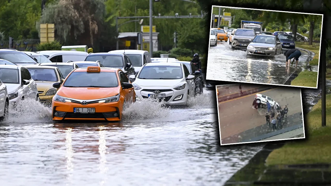 Ankara'da sağanak hayatı felç etti! Cadde ve sokaklar göle döndü 