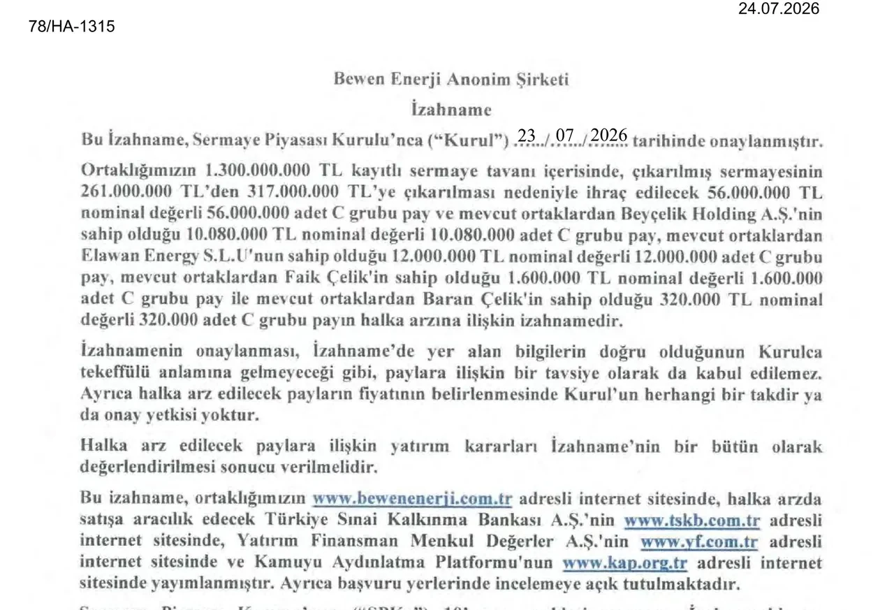 Bewen Enerji halka arz borsada ne zaman işlem görecek? Talep toplama tarihi, borsa kodu, kaç lot verir?