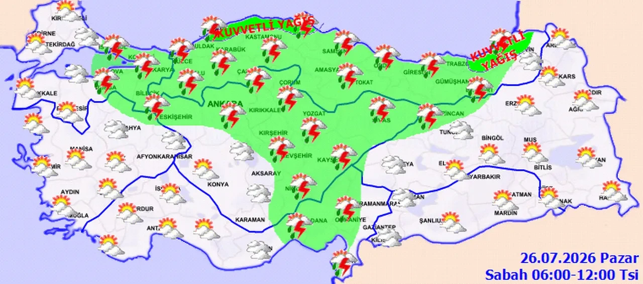 26 Temmuz 2026 hava durumu | Meteoroloji'den 9 il için sarı kodlu uyarı: Sağanak ve fırtına geliyor