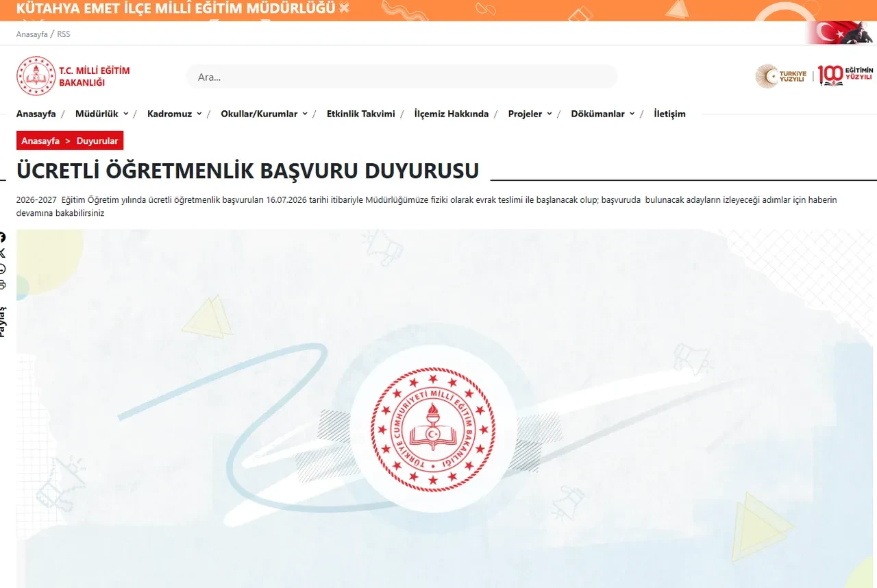 İl ve ilçelere göre ücretli öğretmenlik başvuru tarihleri 2026! Ücretli öğretmenlik başvuruları ne zaman?