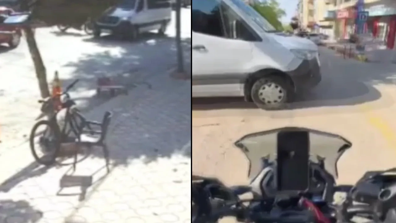 Minibüs ile motosikletin çarpıştığı kaza kamerada