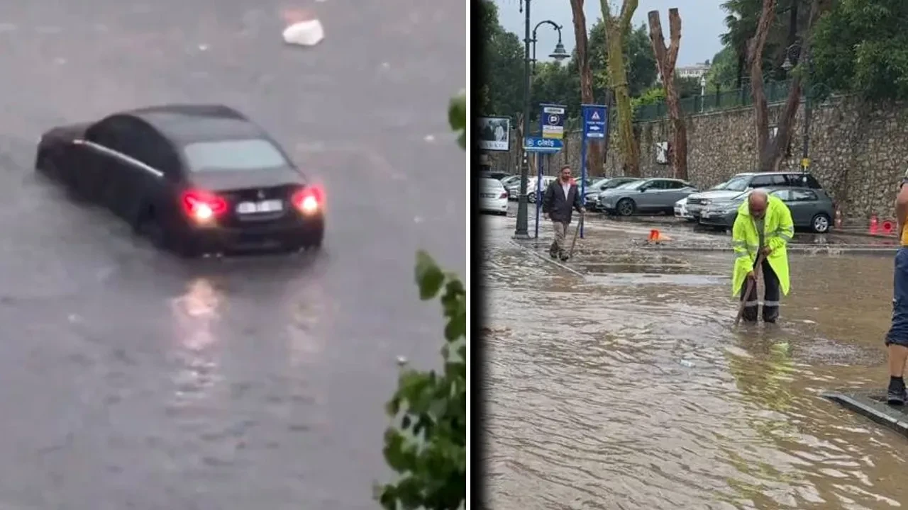 AKOM İstanbul için saat verdi! Kuvvetli sağanak bir anda bastırdı: Cadde ve sokaklar göle döndü 