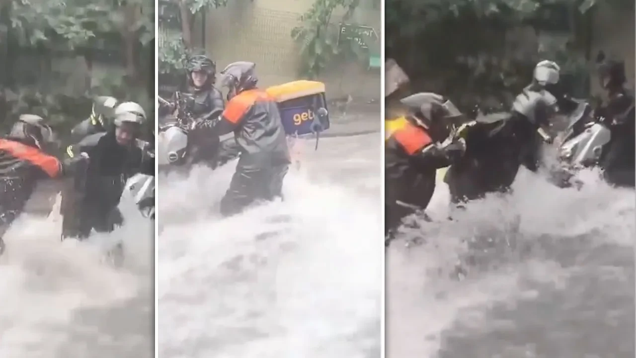 İstanbul'da sağanak yağış sonrası kuryeler akıntıya kapıldı! O anlar kamerada
