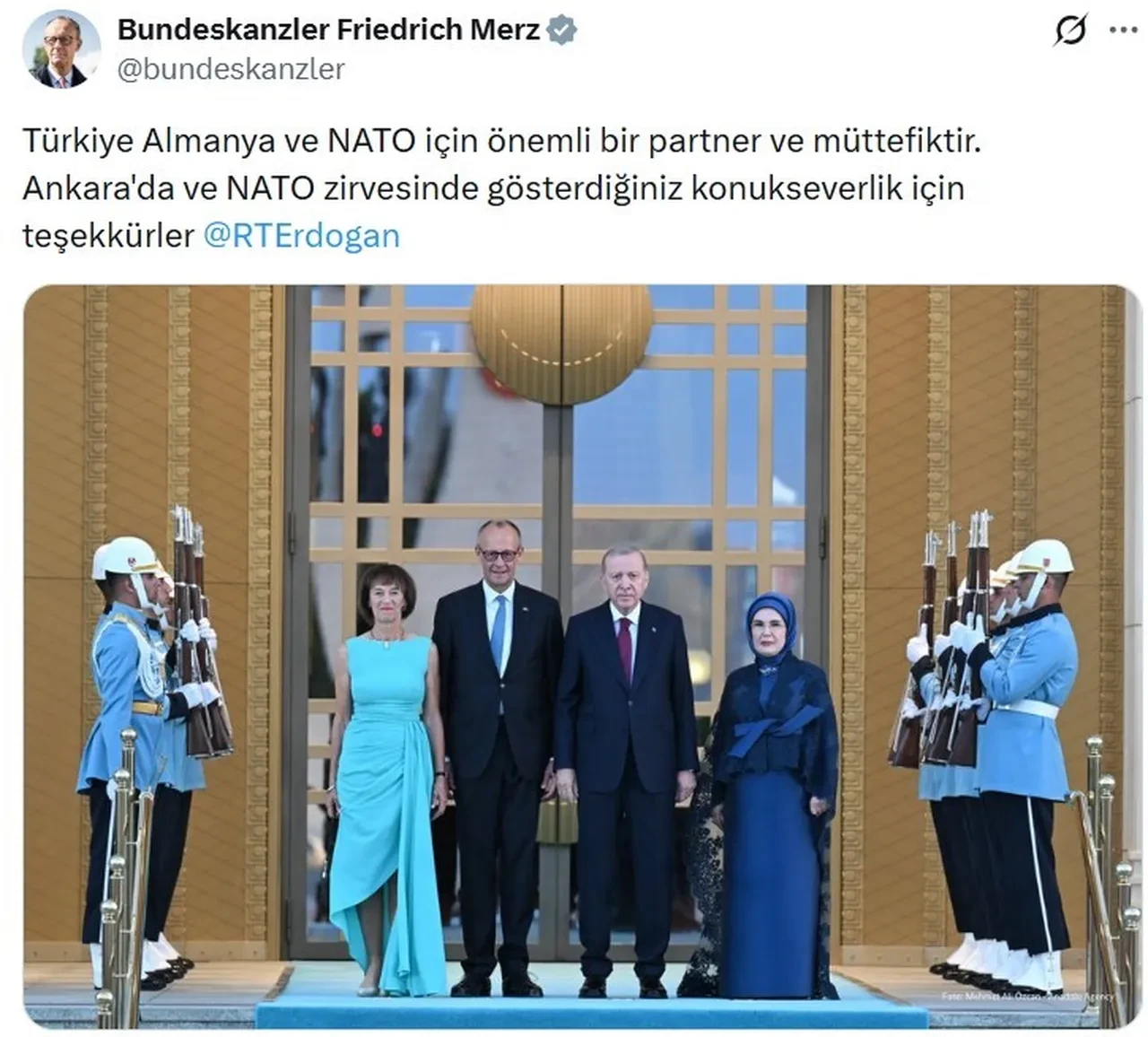 Almanya Şansölyesi Merz'den Cumhurbaşkanı Erdoğan'a Türkçe mesaj: "Konukseverlik için teşekkürler"