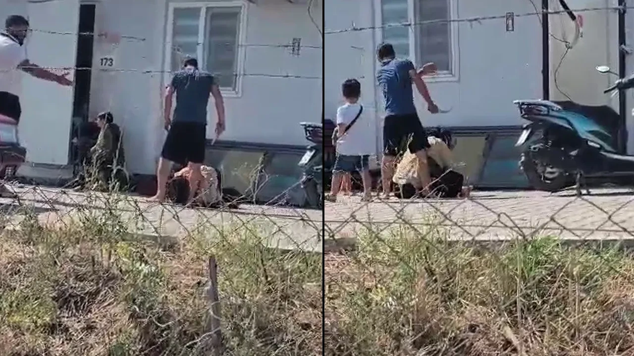 Kan donduran görüntü! Elinde bıçakla, karısını çocuklarının gözü önünde öldüresiye dövdü