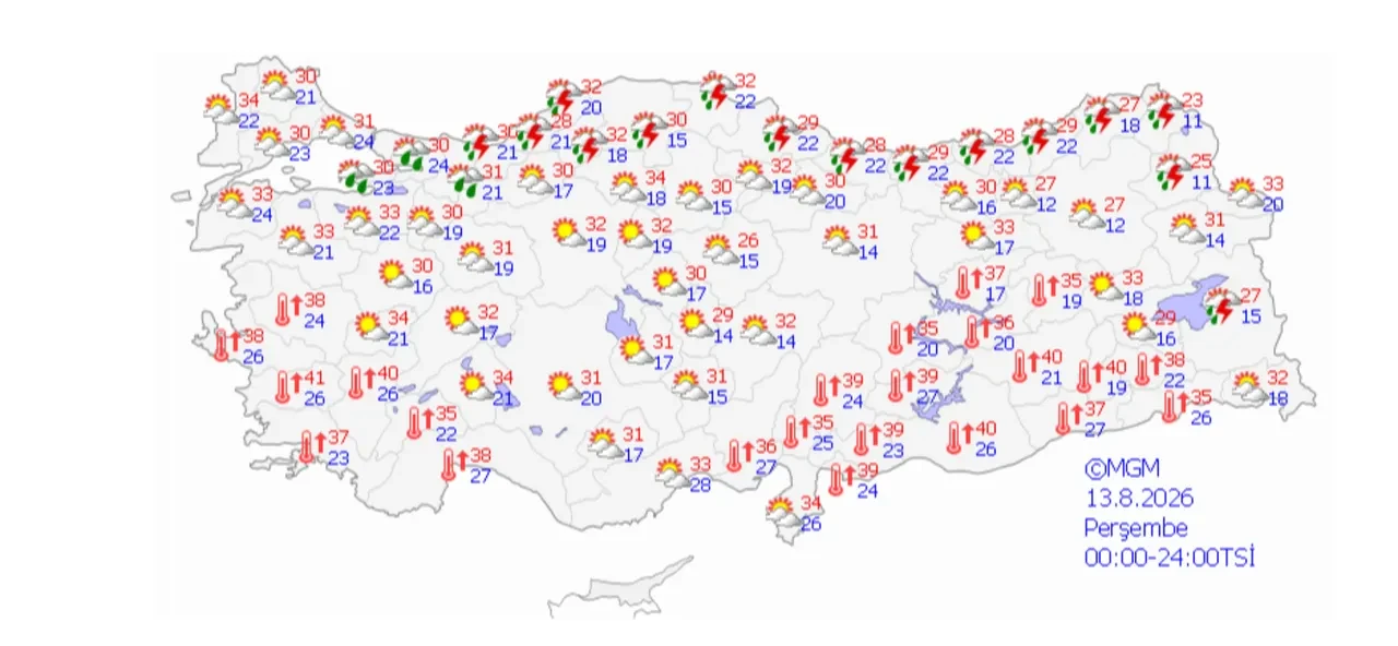 13 AĞUSTOS TÜRKİYE GENELİ HAVA DURUMU 