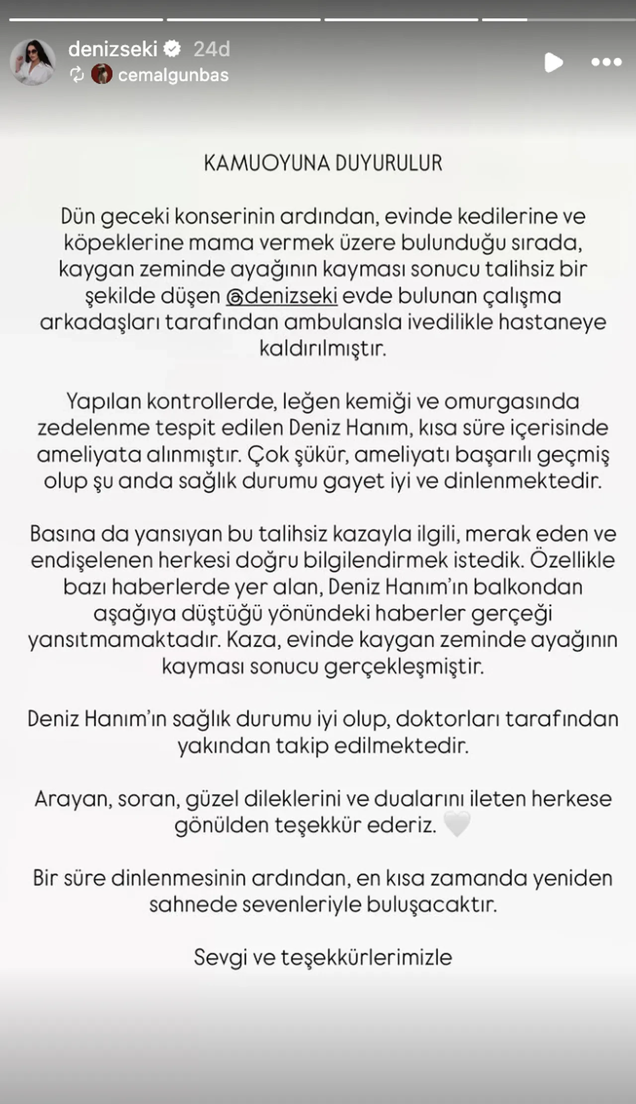 Ameliyata alınan Deniz Seki'nin sağlık durumu açıklandı: "Leğen kemiği ve omurgada zedelenme"