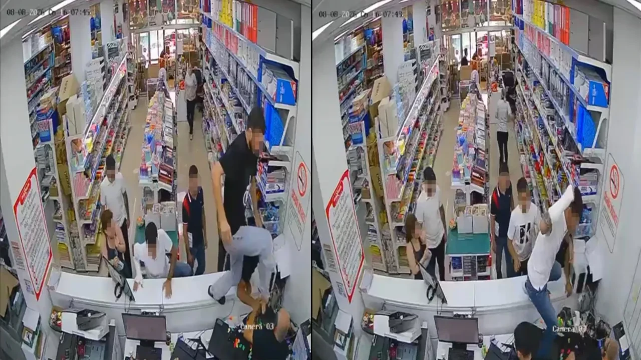 Kırtasiyeye baskın kamerada! Tekme tokat saldırdılar