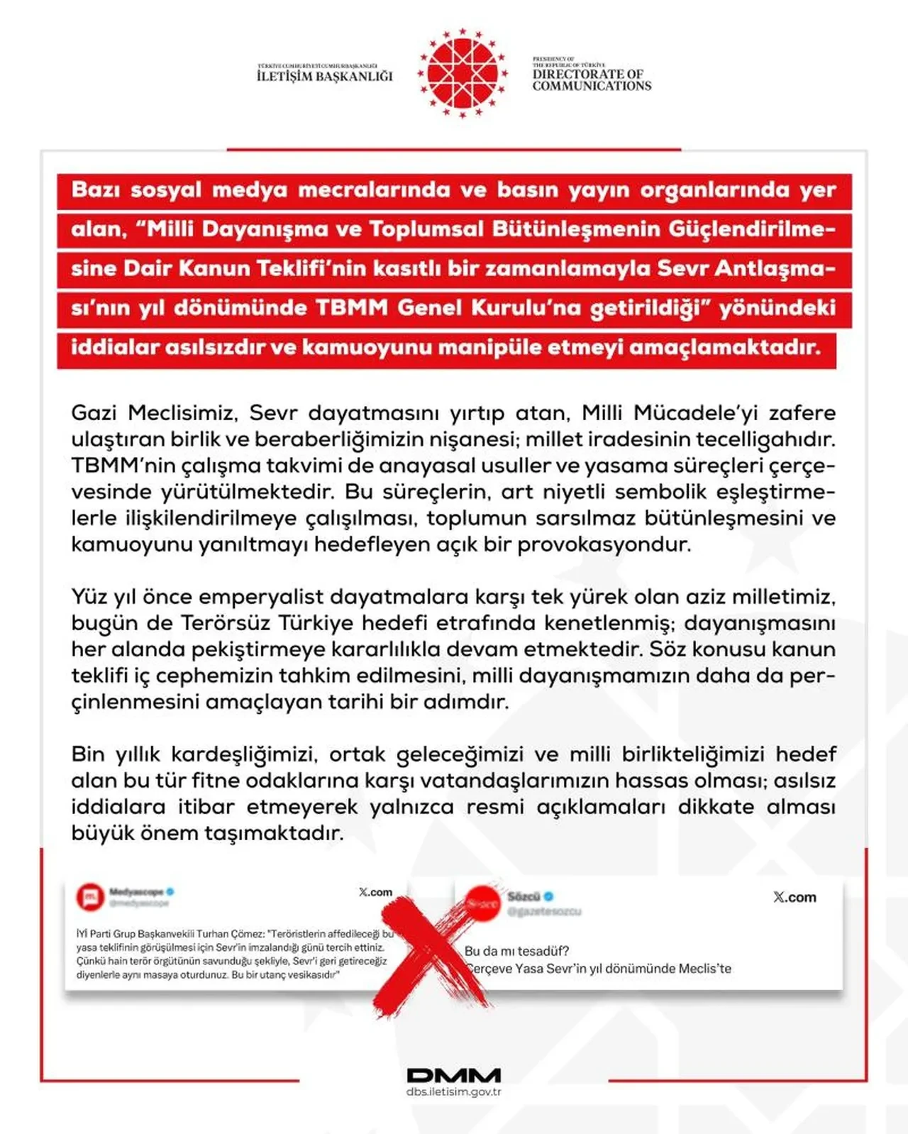 TBMM'deki kanun teklifinin kasıtlı olarak Sevr Antlaşması'nın yıl dönümüne getirildiği iddiasına cevap