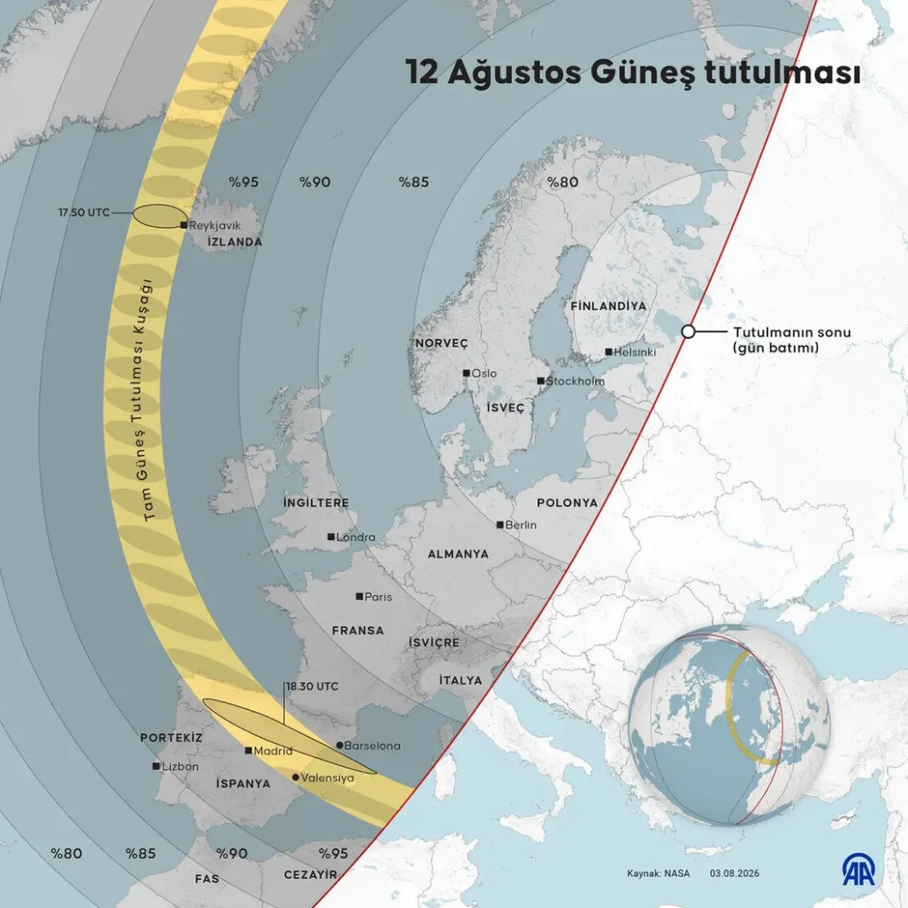 12 Ağustos Güneş Tutulması saat kaçta? Türkiye’den görülecek mi? 2026 Güneş Tutulması için geri sayım