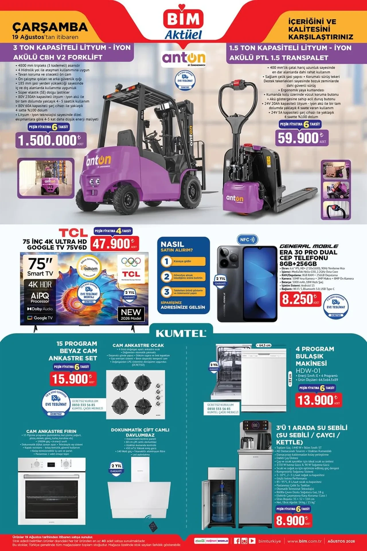 18-19-21 Ağustos BİM aktüel kataloğu 2026! Temizlik seti, akülü forklift ve 3'ü 1 arada su sebili geliyor....