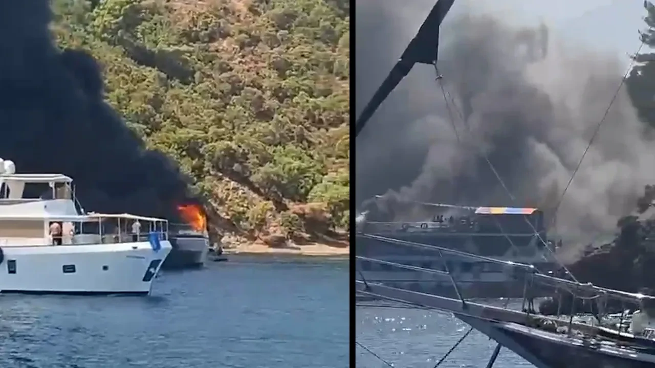 Muğla Fethiye'de gezi teknesi alev alev yandı: 115 kişi denize atladı