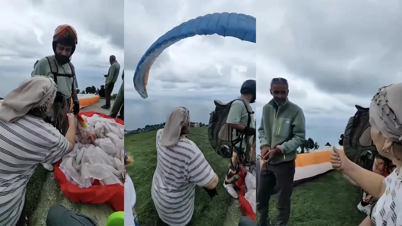 Artvin'de yamaç paraşütü şampiyonasında Karadenizli kadının soruları izleyenleri gülümsetti