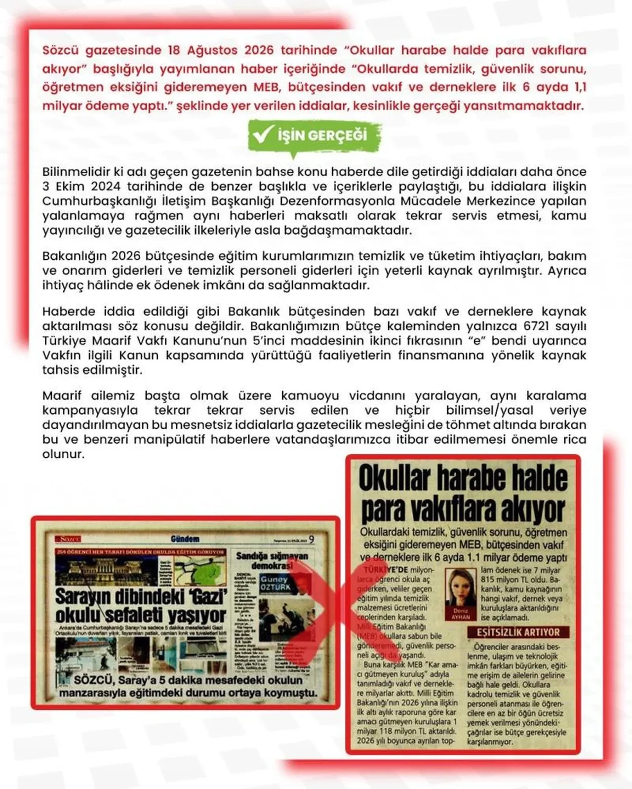 MEB'den "vakıflara 1,1 milyar lira ödeme" iddiasına cevap: Karalama kampanyası