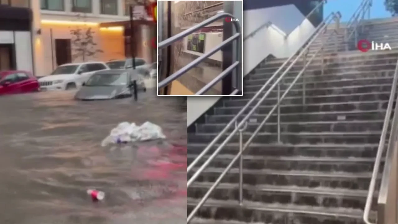Metro merdivenleri, peronlar şelaleye dönüştü! ABD'yi sağanak yağış vurdu