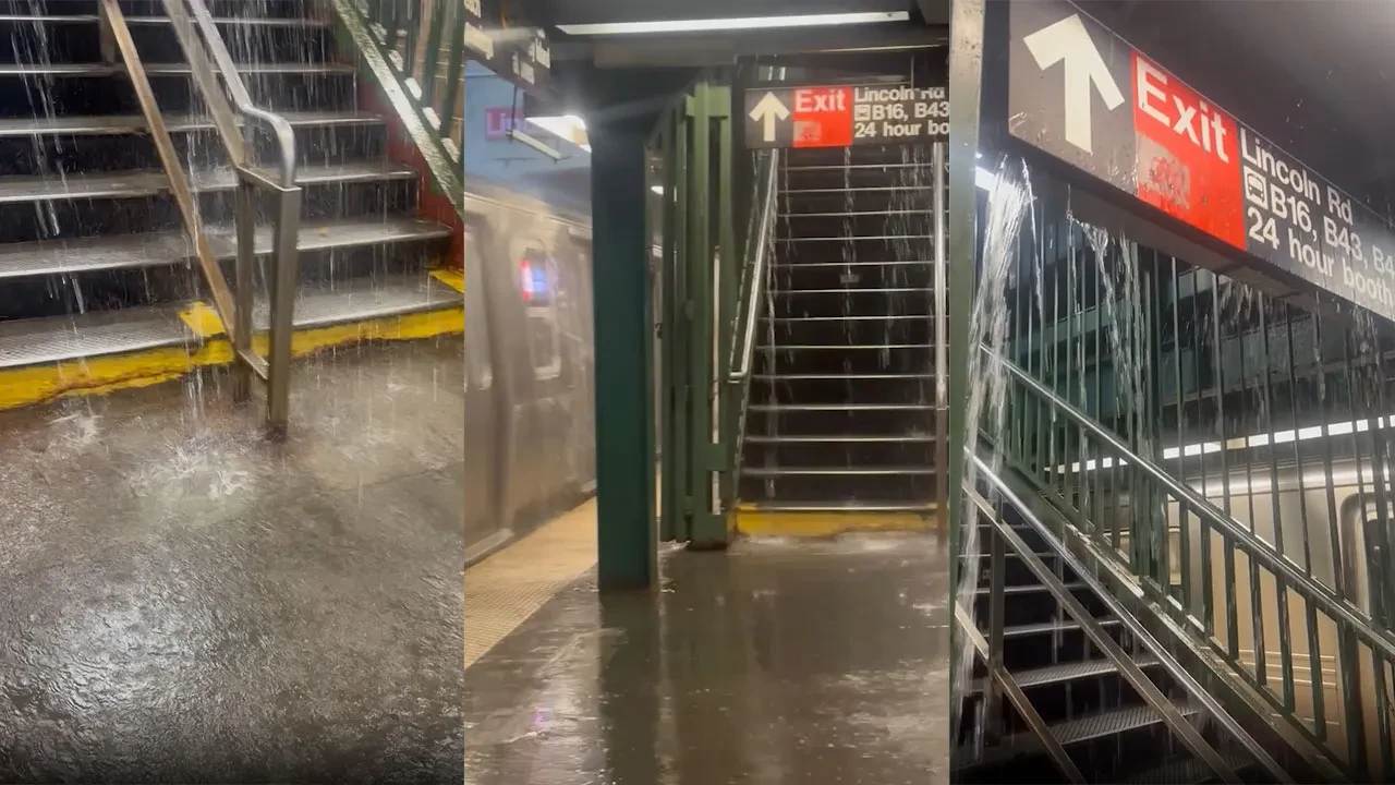 Şiddetli yağış New York'u vurdu: Sel suları metro istasyonlarına akın etti