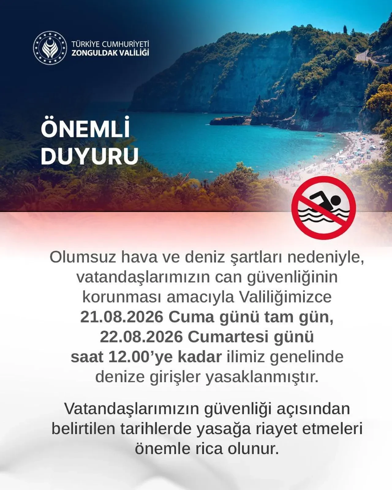 Zonguldak'ta denize girmek yasaklandı! Valilik tarih ve saati duyurdu!