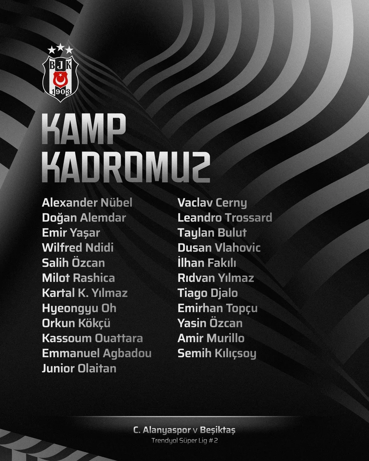 Beşiktaş'ın Alanyaspor maçı kadrosu belli oldu! İşte 23 kişilik kadroya eklenen isimler