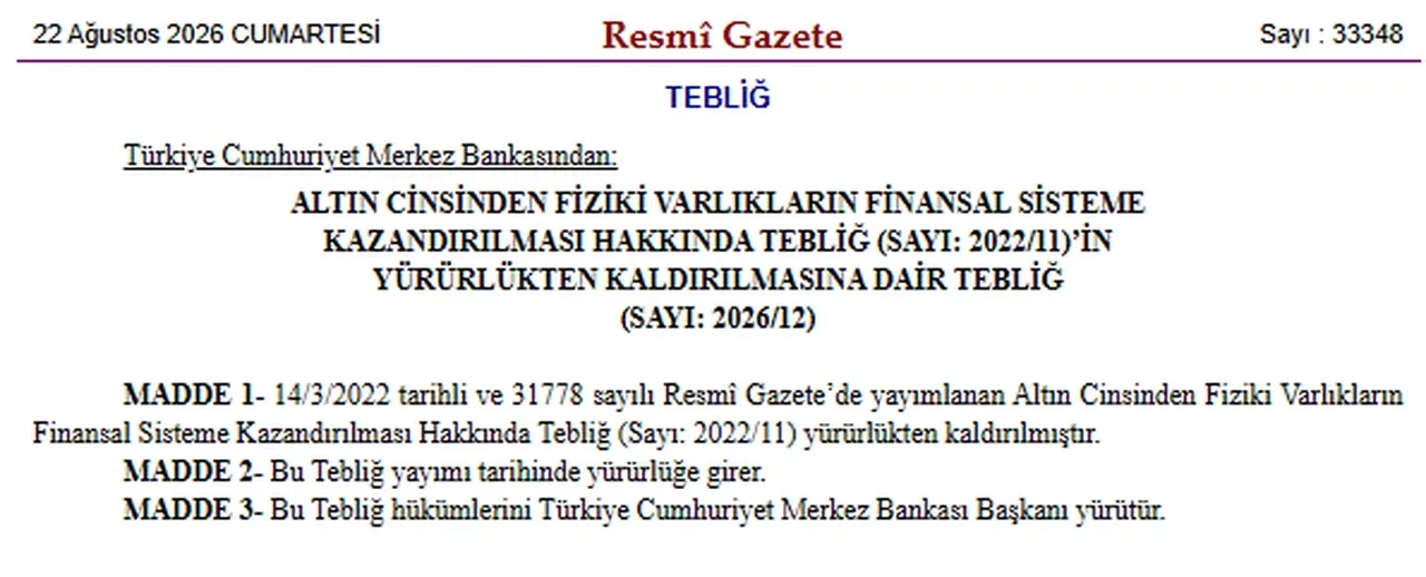Merkez Bankası'ndan yastık altı altın kararı: Devlet desteği sona erdi