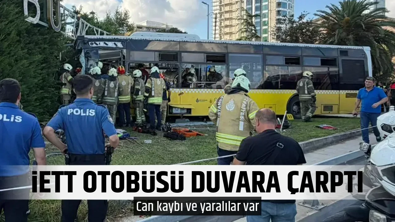 İETT OTOBÜSÜ DUVARA ÇARPTI